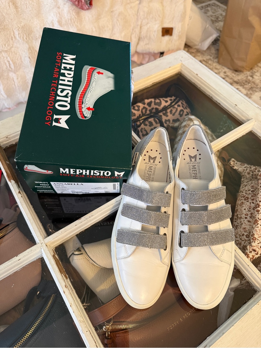 Mephisto White Leather Sneakers with Silver Straps